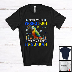 MacnyStore - Feed Your Parrotkah; Amazing Hanukah Parrot With Menorah; Bird Animal Lover Family Group T-Shirt