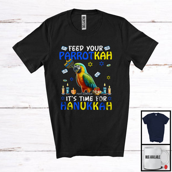 MacnyStore - Feed Your Parrotkah; Amazing Hanukah Parrot With Menorah; Bird Animal Lover Family Group T-Shirt