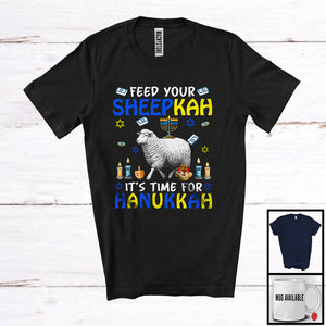 MacnyStore - Feed Your Sheepkah; Amazing Hanukah Sheep With Menorah; Farm Animal Lover Farmer Group T-Shirt