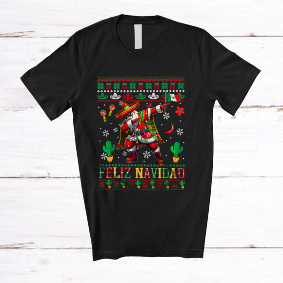 MacnyStore - Feliz Navidad; Cheerful Christmas Sweater Dabbing Mexican Santa Lover; Family Group T-Shirt