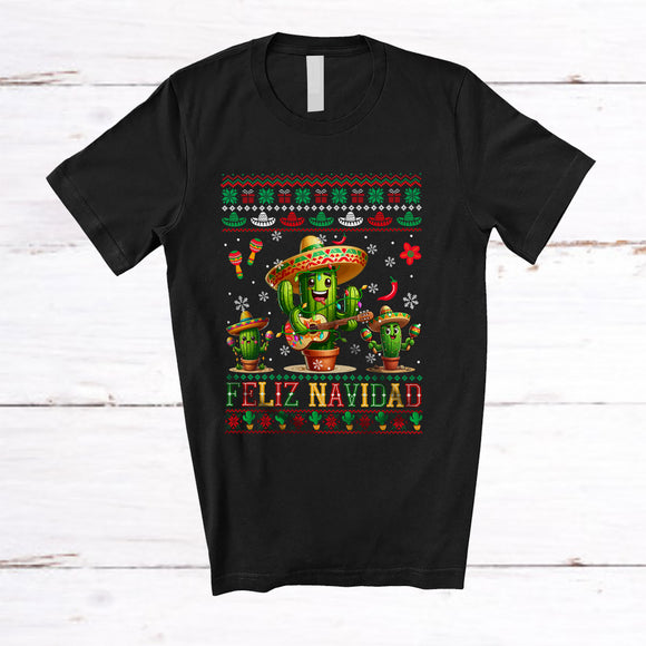 MacnyStore - Feliz Navidad; Cheerful Christmas Sweater Mexican Cactus Lover; Family Group T-Shirt