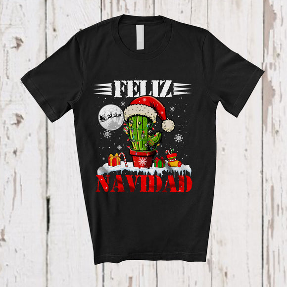 MacnyStore - Feliz Navidad; Fantastic Christmas Santa Cactus Snowing; X-mas Lights Family Group T-Shirt