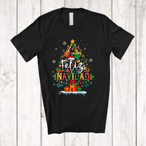 MacnyStore - Feliz Navidad; Humorous Christmas Tree Lights Mexican Guitar Cactus; Matching Family Group T-Shirt