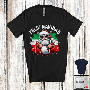 MacnyStore - Feliz Navidad; Joyful Christmas Lights Santa Sunglasses; Spanish X-mas Family Group T-Shirt