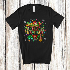 MacnyStore - Feliz Navidad; Wonderful Christmas Lights Leopard Mexican Sombrero Guitar; Family Group T-Shirt