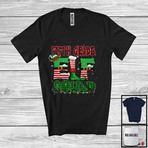 MacnyStore - Fifth Grade Elf Squad; Awesome Christmas Lights Plaid Elf Lover; Students Teacher Group T-Shirt