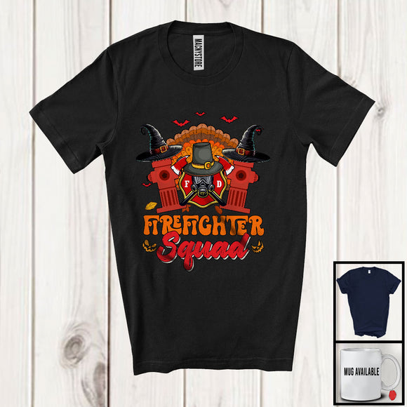 MacnyStore - Firefighter Squad; Amazing Thanksgiving Halloween Witch Turkey; Careers Jobs Group T-Shirt