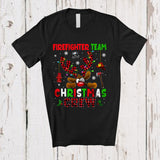 MacnyStore - Firefighter Team Christmas Crew; Fantastic X-mas Red Plaid Reindeer Face; Proud Careers Jobs T-Shirt