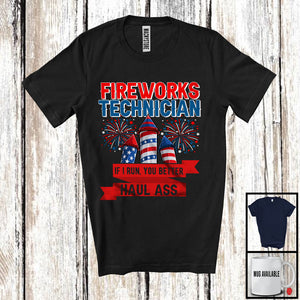 MacnyStore - Fireworks Technician If I Run, Sarcastic 4th Of July Firecrackers, USA Flag Patriotic Group T-Shirt