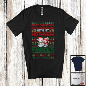 MacnyStore - First Christmas With My Hot New Fiancee; Humorous Christmas Sweater Snowman; Couples T-Shirt