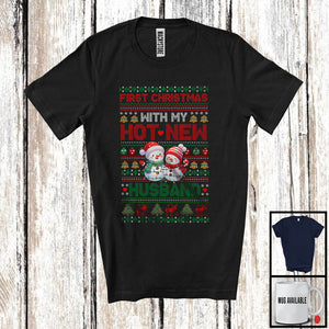 MacnyStore - First Christmas With My Hot New Husband; Humorous Christmas Sweater Snowman; Couples T-Shirt