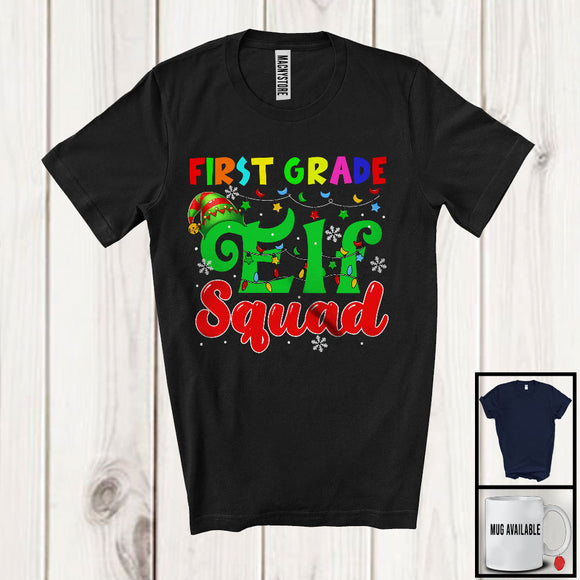 MacnyStore - First Grade ELF Squad; Cheerful Christmas Lights ELF; School Students Teacher Group T-Shirt