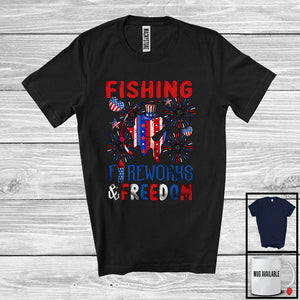 MacnyStore - Fishing Fireworks And Freedom, Proud 4th Of July American Flag Sports Player, Patriotic T-Shirt