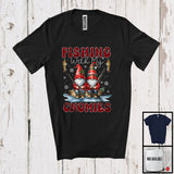 MacnyStore - Fishing With My Gnomies; Fantastic Christmas Red Plaid Couple Gnomes; Family Group T-Shirt