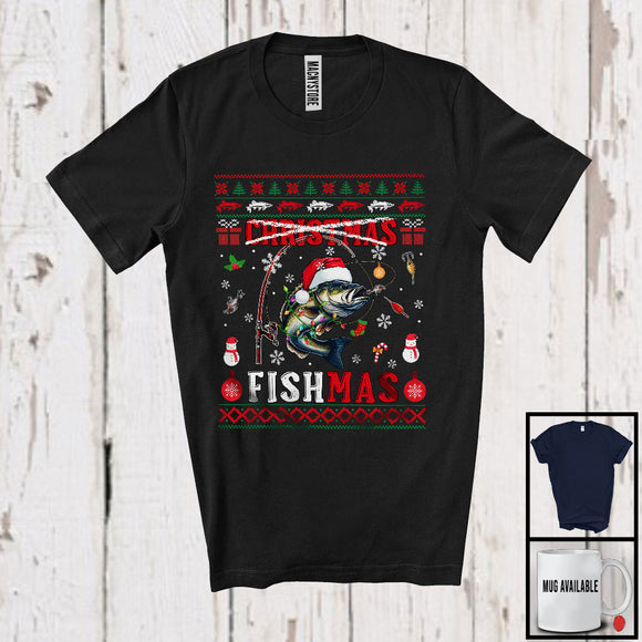 MacnyStore - Fishmas Not Christmas; Humorous X-mas Sweater Santa Bass Fish Lover; Fishing Group T-Shirt