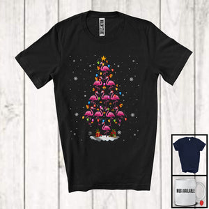 MacnyStore - Flamingo Santa Christmas Tree; Awesome X-mas Snowing Lights Flamingo Owner; Animal Lover T-Shirt