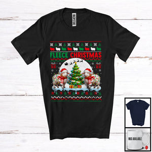 MacnyStore - Fleece Christmas; Lovely Christmas Sweater Two Santa Sheep; X-mas Tree Moon Farm Farmer T-Shirt