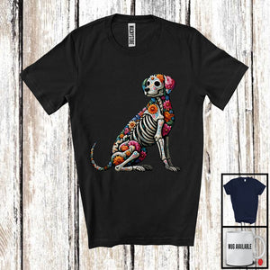 MacnyStore - Floral Skulls Dog; Scary Halloween Dia De Los Muertos Cosplay; Flowers Mexican Family T-Shirt