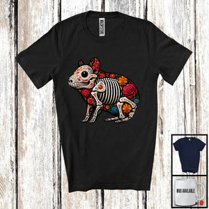 MacnyStore - Floral Skulls Guinea Pig; Scary Halloween Dia De Los Muertos Cosplay; Flowers Mexican Family T-Shirt