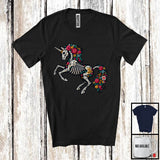 MacnyStore - Floral Skulls Unicorn; Scary Halloween Dia De Los Muertos Cosplay; Flowers Mexican Family T-Shirt