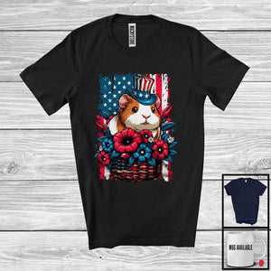 MacnyStore - Flowers Guinea Pig Wearing American Flag Hat, Lovely 4th Of July USA Patriotic, Animal Lover T-Shirt