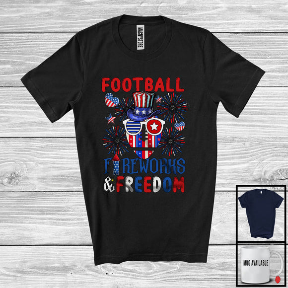 MacnyStore - Football Fireworks And Freedom, Proud 4th Of July American Flag Sports Player, Patriotic T-Shirt