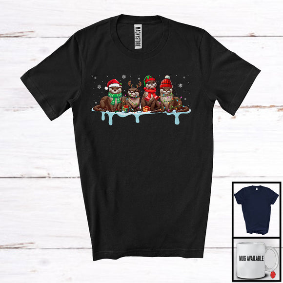 MacnyStore - Four Santa Elf Reindeer Otter; Humorous Christmas Pajama Otter Sea Animal; Family T-Shirt