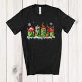 MacnyStore - Four Santa Elf Reindeer Pickle in Can; Humorous Christmas Pickle Snowing; Vegan Family T-Shirt