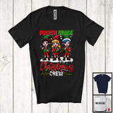 MacnyStore - Fourth Grade Christmas Crew; Amazing Christmas Three Elf Students Snow; X-mas Teacher Group T-Shirt