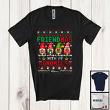 MacnyStore - Friendmas With My Gnomies; Amusing Christmas Sweater Four Gnomes Snowing; Gnomies Family T-Shirt