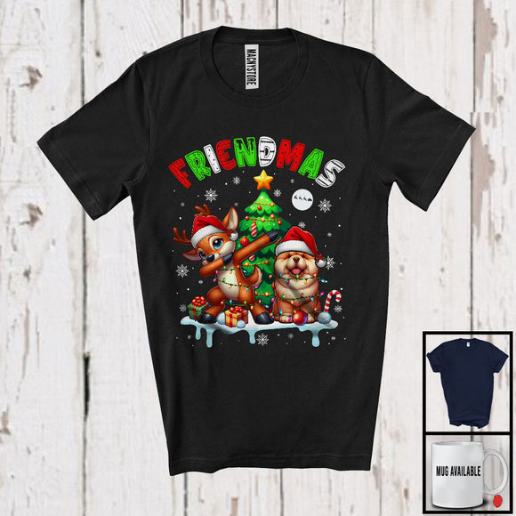 MacnyStore - Friendmas; Joyful Christmas Tree Santa Chow Chow Owner; X-mas Lights Dabbing Reindeer T-Shirt