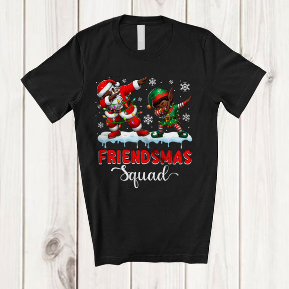 MacnyStore - Friendsmas Squad; Amusing Christmas Black Afro Santa Dabbing With Elf; African Family T-Shirt