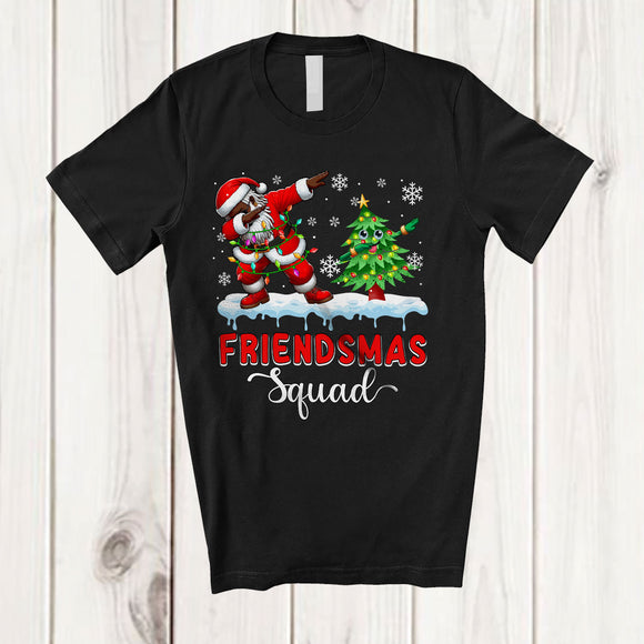 MacnyStore - Friendsmas Squad; Amusing Christmas Black Afro Santa Dabbing With X-mas Tree; African Family T-Shirt