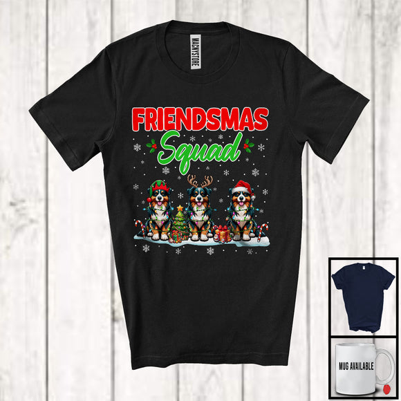 MacnyStore - Friendsmas Squad; Cute Three Santa Reindeer Elf Australian Shepherd Matching Pajama Group T-Shirt