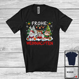 MacnyStore - Frohe Weihnachten; Merry Christmas Tree Snowing Three Santa Reindeer Cats; Germany Family T-Shirt