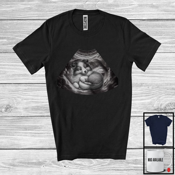 MacnyStore - Funny Ultrasound Scan Sheltie Inside, Adorable Puppy Owner Lover, Family Group T-Shirt