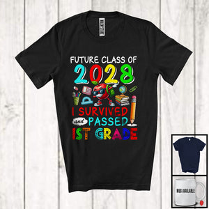 MacnyStore - Future Class Of 2028 I Survived Passed 1st Grade, Proud Graduation School Summer, Students T-Shirt