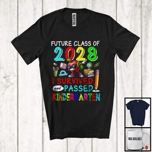 MacnyStore - Future Class Of 2028 I Survived Passed Kindergarten, Proud Graduation School Summer, Students T-Shirt