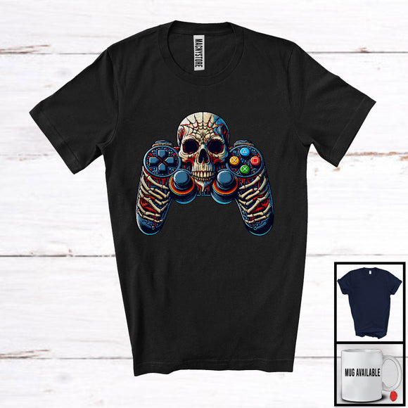 MacnyStore - Game Controller Skeleton; Creepy Halloween Costume Gaming Lover; Matching Gamer Group T-Shirt