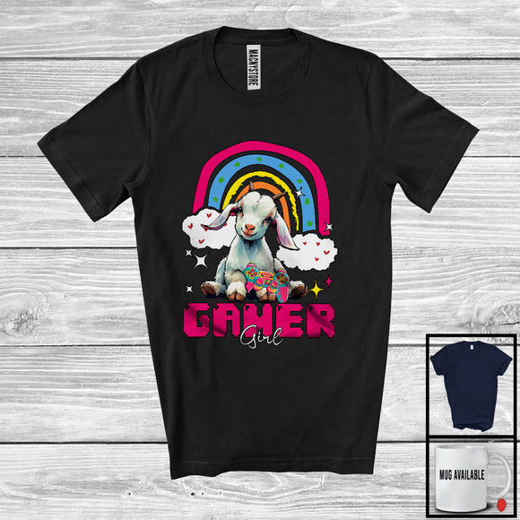 MacnyStore - Gamer Girl; Adorable Farm Animal Goat Playing Video Games; Gaming Gamer Farmer T-Shirt