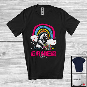 MacnyStore - Gamer Girl; Adorable Farm Animal Horse Playing Video Games; Gaming Gamer Farmer T-Shirt