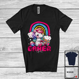 MacnyStore - Gamer Girl; Lovely Rainbow Unicorn Playing Gaming Gamer; Video Games Family Group T-Shirt