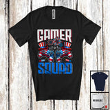 MacnyStore - Gamer Squad, Cheerful 4th of July Two Game Controllers Gamers, US Flag Fireworks Gamer T-Shirt