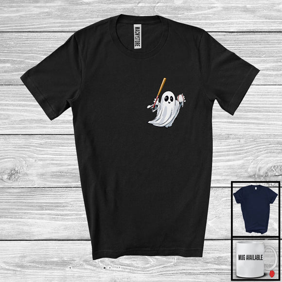 MacnyStore - Ghost Boo Playing Baseball; Awesome Halloween Costume Pocket; Sport Player Team T-Shirt