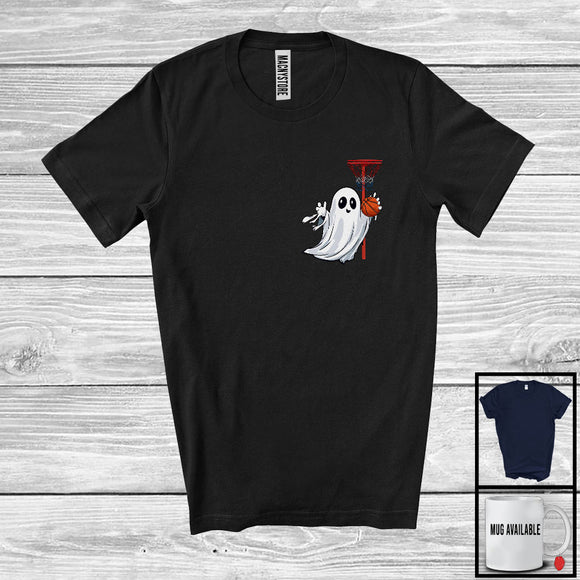 MacnyStore - Ghost Boo Playing Basketball; Awesome Halloween Costume Pocket; Sport Player Team T-Shirt