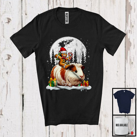 MacnyStore - Gingerbread Man Riding Guinea Pig; Joyful Christmas Moon Animal Lover; Snowing Around T-Shirt