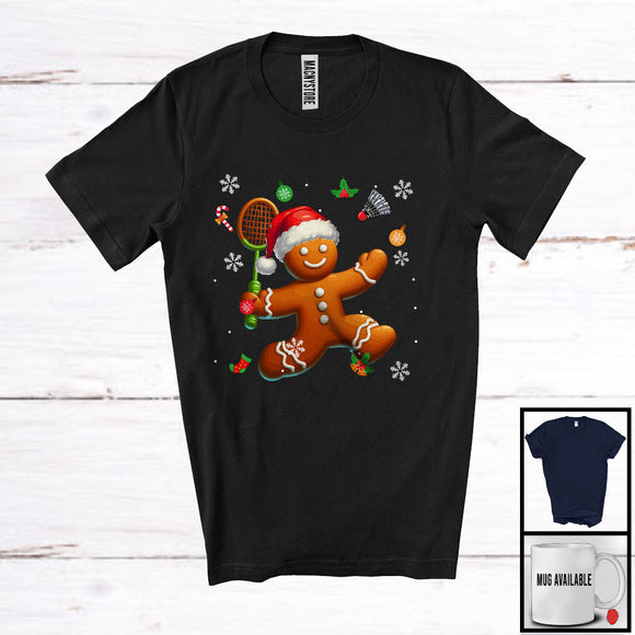 MacnyStore - Gingerbread Playing Badminton; Awesome Christmas Santa Gingerbread; Sport Player Baker T-Shirt