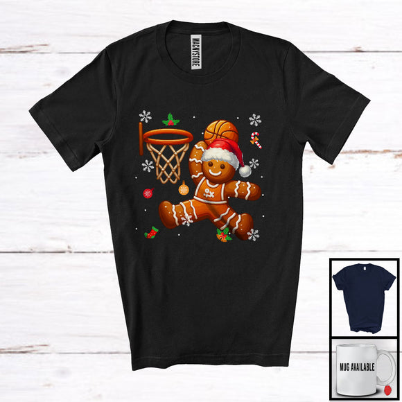 MacnyStore - Gingerbread Playing Basketball; Awesome Christmas Santa Gingerbread; Sport Player Baker T-Shirt