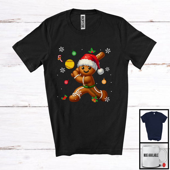 MacnyStore - Gingerbread Playing Softball; Awesome Christmas Santa Gingerbread; Sport Player Baker T-Shirt