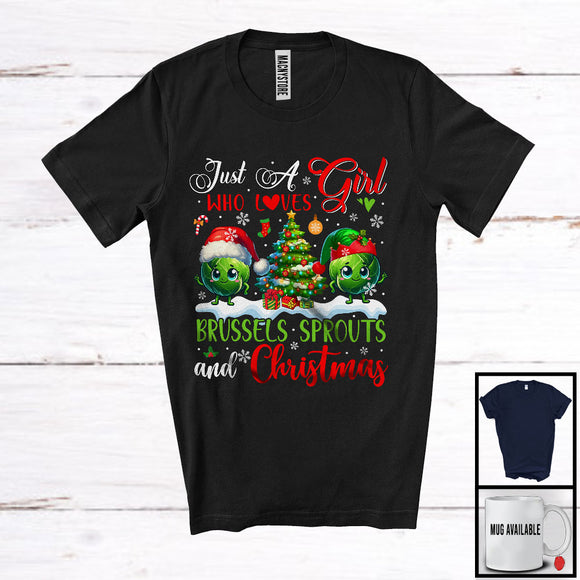 MacnyStore - Girl Who Loves Brussels Sprouts And Christmas; Lovely X-mas Tree Brussels Sprouts; Vegan Lover T-Shirt